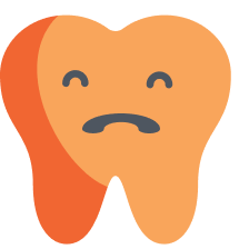 Light blue cartoon tooth with a worried facial expression.