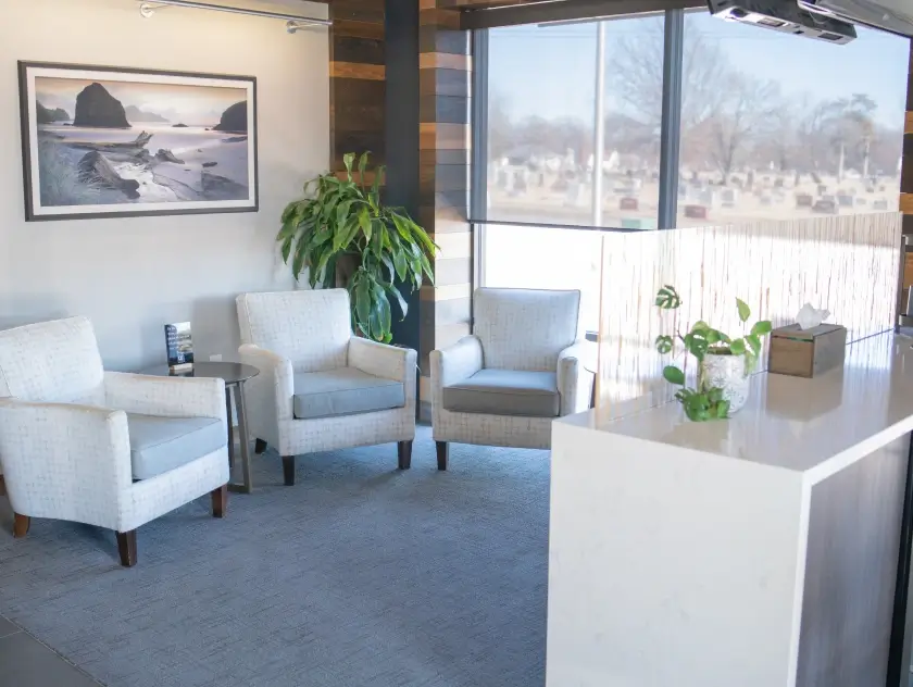 Bright patient waiting room at Dental Elements in Shawnee, Leawood and Wellsville, KS