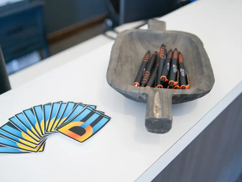 Dental tools and cards on the counter at Dental Elements in Shawnee, Leawood and Wellsville, KS